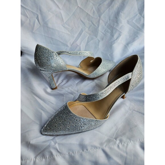 Alex Marie Brixley Rhinestone Asymmetrical Strap Dress Pumps, Size 9 Silver NWOT - Picture 1 of 7